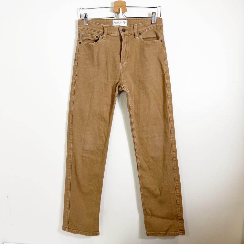 Abercrombie Kids Relaxed Straight Pants Boys 15/16 Long Tan Brown Casual Denim